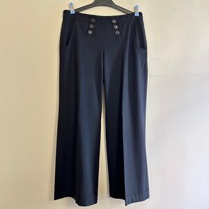 Pink Tartan Wide Leg Sailor Pants Womens 12 Navy Blue Quiet Luxury